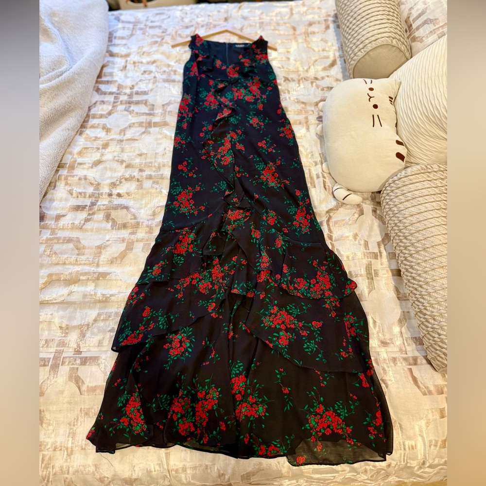 Ralph Lauren Black Dress with Red Floral Accents